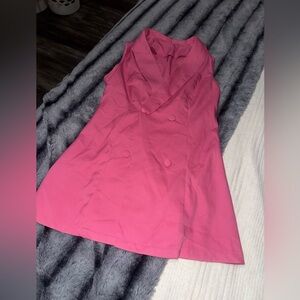 Pink Sleeveless Double-Breasted Dress